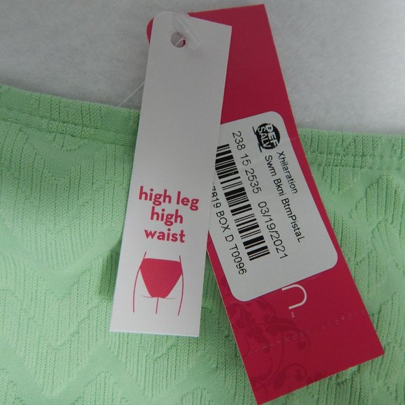 Bikini Bottoms High Leg High Waist Xhilaration Green Chevron Women's Size L - Picture 6 of 9